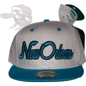 New Orleans White/Aqua Script Snapback Hat Cap Everything 