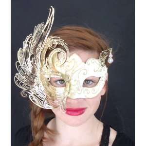  White and Gold Laser Cut Civetta Metal Venetian Mask: Home 