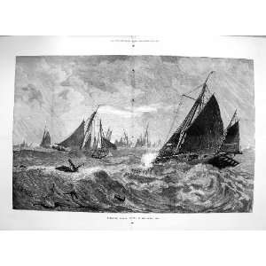    Binding Holes On Print 1877 Yarmouth Fishing Smacks