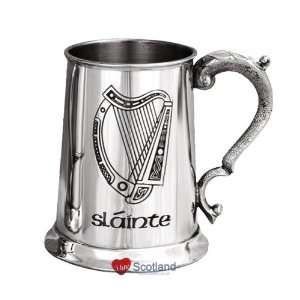    Tankard 1pt Pewter Irish Slainte Harp Engravable
