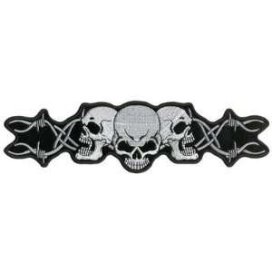 Barbed Wire Skull Trio HUGE 10 x 3 BACK PATCH NEW Embroidered For 