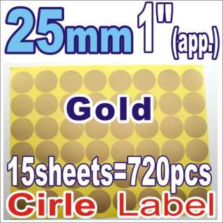 GOLD Sticker Circle Labels Round 25mm 2.5cm 1 inch  