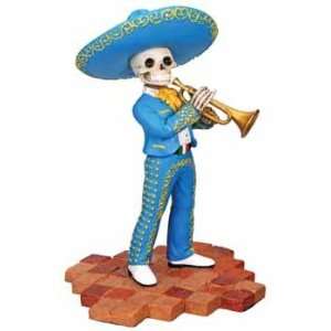 Mexican Mariachi Band Trio Trumpet Skeleton Statue 