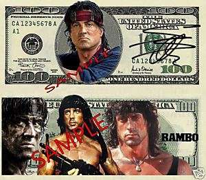 RAMBO   Sylvester Stallone SIGNED $100 BANKNOTE  