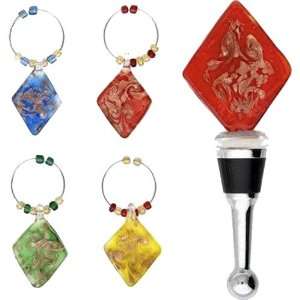   Diamond Bottle Stopper w/ Matching Wine Glass Charms