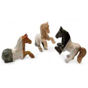  Marble sculptures, Prancing Horses (set of 3)
