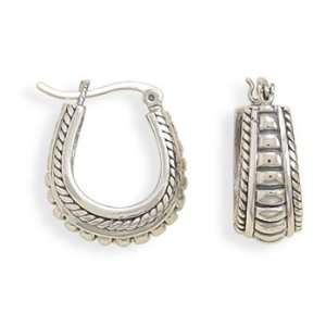 : Sterling Silver Oxidized Pattern Hoop Earrings With Click Earrings 