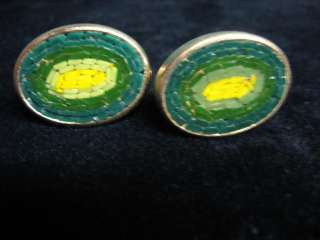 pair of mens vintage cufflinks gold tone with mosaic  made in italy