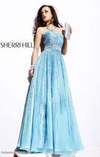 Sherri Hill 8437 Light Blue Beaded Chiffon Pageant Prom Gown 12  