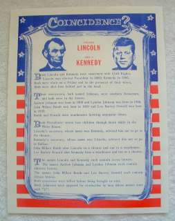 LINCOLN & KENNEDY Presidential Coincidence POSTER Sign  