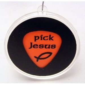  Pick Jesus Guitar Pick Christmas Ornament Orange 