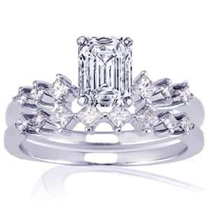  1.00 Ct Emerald Cut Diamond Wedding Rings Set Pave 