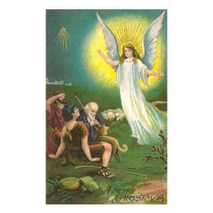  A Merry Christmas, Angel with Shepherds Giclee Poster 