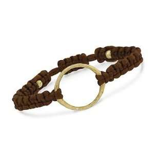  Brown Satin Bracelet With CZ In Vermeil. Adjustable Size Jewelry