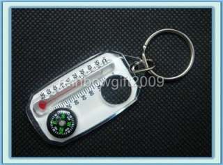   Multi use Thermometer Compass Magnifying Glass Keychain Ring  