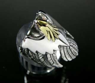 Golden Feather American Eagle 925 Silver Ring size 16  