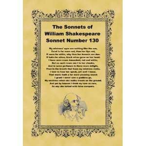   A4 Size Parchment Poster Shakespeare Sonnet Number 130