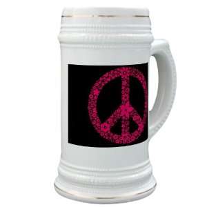 Stein (Glass Drink Mug Cup) Flowered Peace Symbol PBB
