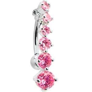  Top Mount Pink Sextuple Gem Drop Belly Ring Jewelry