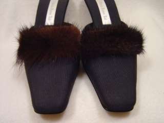Olivia Rose Tal Black Ribbed Fabric Heels with Fur Sz 9 NIB $180 