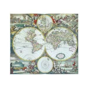 Dual Hemisphere Map of the World 1668 Premium Giclee Poster Print 