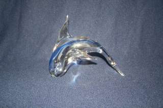 Clear Blue Glass Dolphin Paperweight Sculpture  