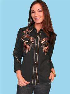 SCULLY Womens EMBROIDERED WESTERN HORSES Shirt   M   Black  