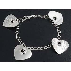 Sterling Silver Assorted Pattern Heart Shape Charms Italian Bracelet