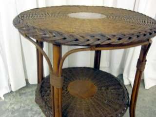   Wicker Side Lamp Table w Bentwood Legs & Braided Edge BEAUTIFUL  