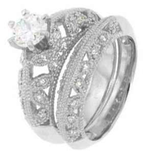  Sterling Silver Wedding Ring set with Round Cubic Zirconia 