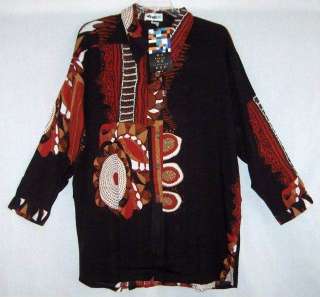 New We Be Bop CONGO Crinkle Tribal Batik Big Shirt 2X  