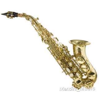 NEW GOLD Bb CURVED SOPRANO SAXOPHONE SAX PACKAGE +TUNER  