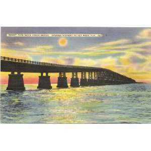   Vintage Postcard   Sunset over Bahia Honda Bridge   Key West Florida