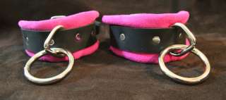 Suede leather wrist cuffs & mask restraints Pink+colors  
