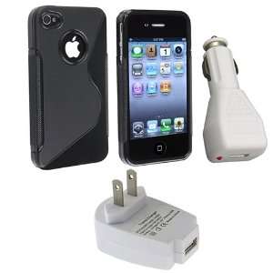 Shape) TPU Rubber Skin Cover Case + White Car Charger + Travel 