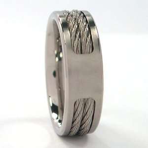 MM Titanium ring Wedding band with Stainless steel Cable Inlay sizes 8 