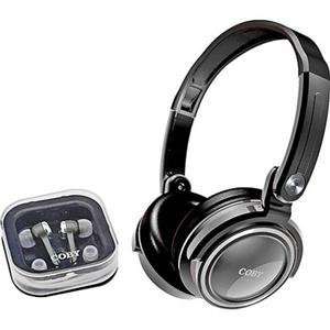  Coby CV215BK Folding Headphones & Earbuds Pack, Black 