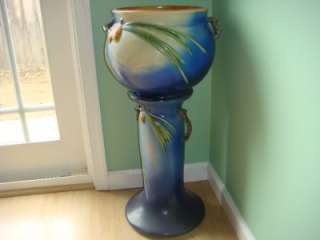 Beautiful Roseville Blue Pine Cone Jardiniere and Pedestal  