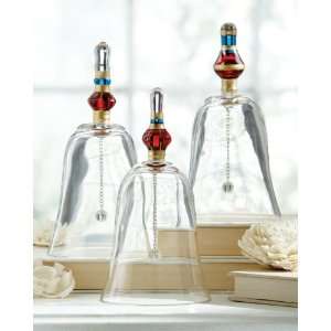  Club Pack of 12 Clear Glass Bells with Handpainted Red & Blue 