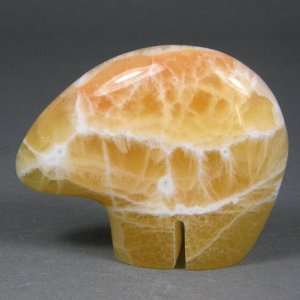   Polished Orange Calcite Crystal Carved Bear, BE20 