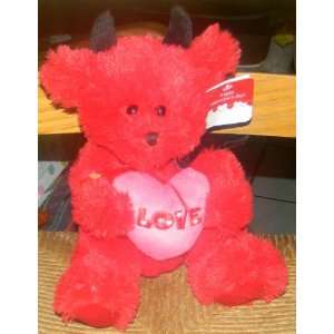    APPROXIMATELY 9 PLUSH STUFFED RED DEVIL TEDDY BEAR: Toys & Games