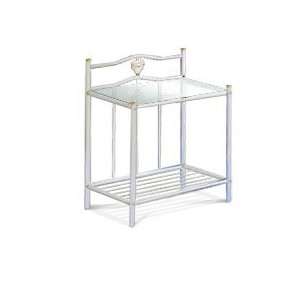  White Metal & Glass Night Stand Side End Table Heart 