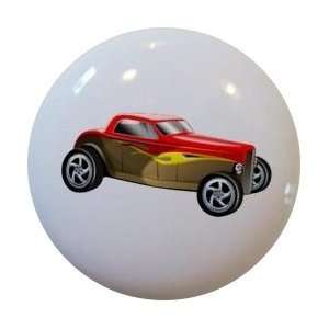  Hot Rod Car Red Yellow Roadster Cabinet Drawer Pull Knob 