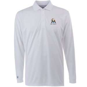 Miami Marlins Long Sleeve Polo Shirt (White):  Sports 