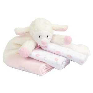 Piccolo Bambino Cuddly Pal with 3 Flannel Receiving Blankets, Lamb