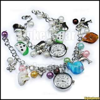 New Lady Jewelry Beads Flower Retro Bracelet Cuff Wrist Watch Gift 