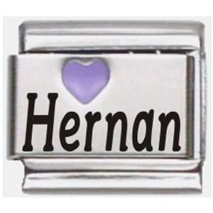  Hernan Purple Heart Laser Name Italian Charm Link Jewelry