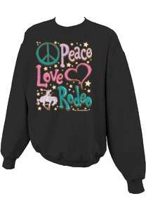 Love Peace Rodeo Bronc Horse Heart Cowgirl Crewneck Sweatshirt S  5x 