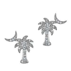  Palm Tree and Moon Diamond Earrings 1/8ctw Jewelry
