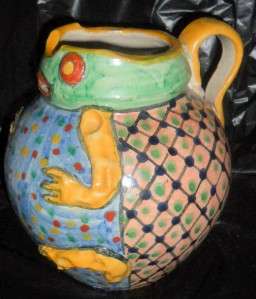 Unique Mexico Stonewear Pottery Art Frog Pitcher See  